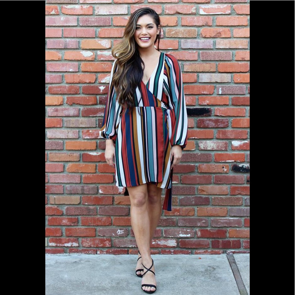 About Town Wrap Dress In Multi Color Stripes